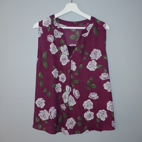 LOFT Tops - Loft Sleeveless Pullover Maroon Floral Blouse